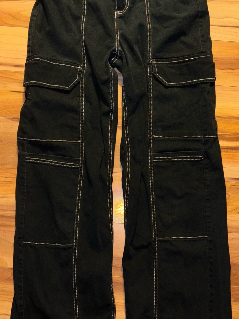 Women's Black Cargo Jeans with Contrast Stitching